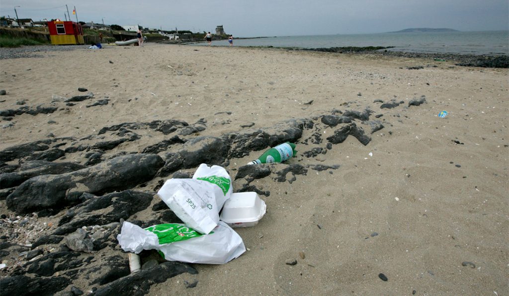 Discarded litter on Portmarnock Beach