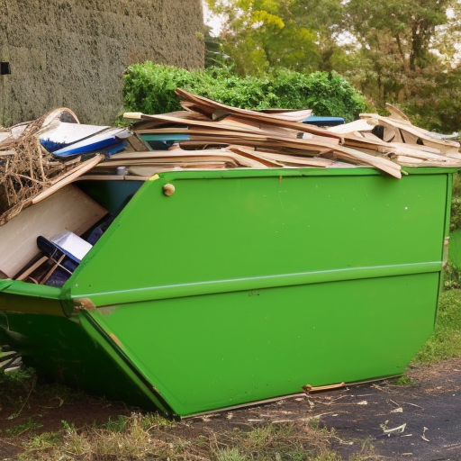 green skip in front of house
