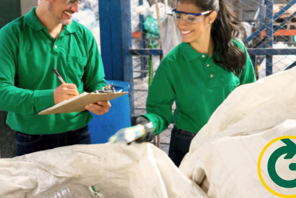 Two employees conducting a waste audit